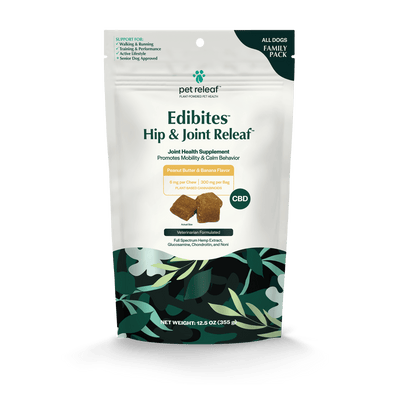 petreleaf 26+ lbs / 50 Chews/bag (6mg/chew) Hip & Joint Releaf CBD Edibites For Dogs – Peanut Butter Banana Edi-HJ-PB-FAM Peanut Butter Banana CBD Edibites for Joints