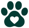 Dark green paw with a heart representing rescue organizations