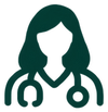 Dark green veterinarian formulated symbol, female physician with a stethoscope 